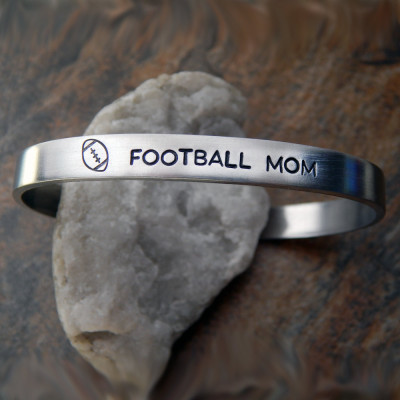 Personalised Christmas Gift for Sports Mom - Hand Stamped Football Mom Cuff Bracelet - Unique Custom Gift for Her