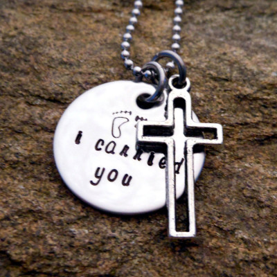 Inspirational Footprints Necklace for Her - I Carried You Pendant Cross Charm - Special Birthday Gift From You - Gifts That Matter