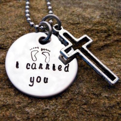 Inspirational Footprints Necklace for Her - I Carried You Pendant Cross Charm - Special Birthday Gift From You - Gifts That Matter