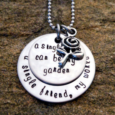 Friendship Necklace - Birthday Gift for Friend - Hand Stamped Gift for Her - Custom Gift - Pendant with Rose Charm - Meaningful Gift
