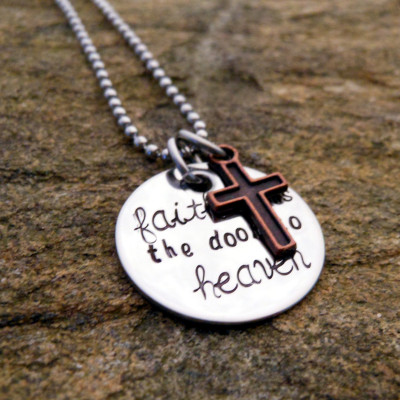 Religious Jewellery Gift for God Daughter - Faith Opens Door to Heaven Hand Stamped Necklace - Birthday Present for Her