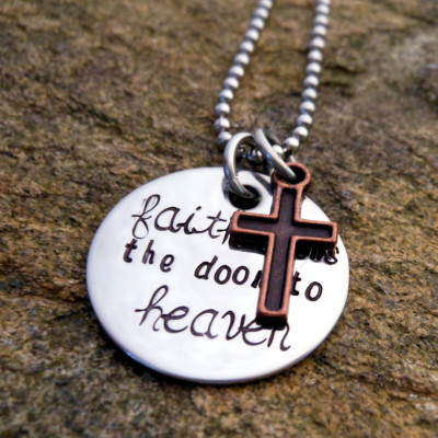 Religious Jewellery Gift for God Daughter - Faith Opens Door to Heaven Hand Stamped Necklace - Birthday Present for Her