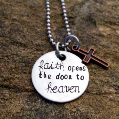 Gift for God Daughter - Religious Gift - Faith Opens the Door to Heaven - Hand Stamped Necklace - Religious Jewelry - Birthday Gift for Her