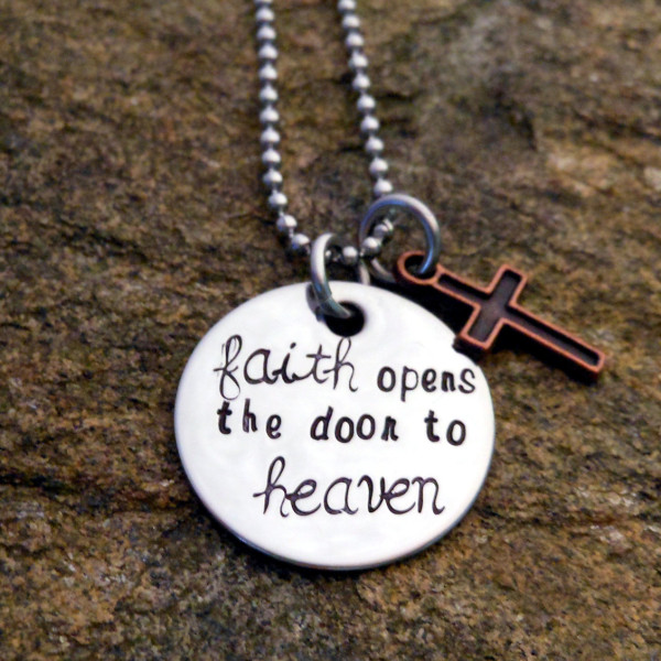 Religious Jewellery Gift for God Daughter - Faith Opens Door to Heaven Hand Stamped Necklace - Birthday Present for Her