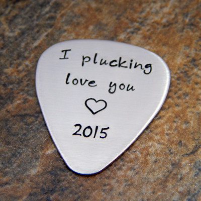 Personalised I Plucking Love You Sterling Silver Hand Stamped Guitar Pick