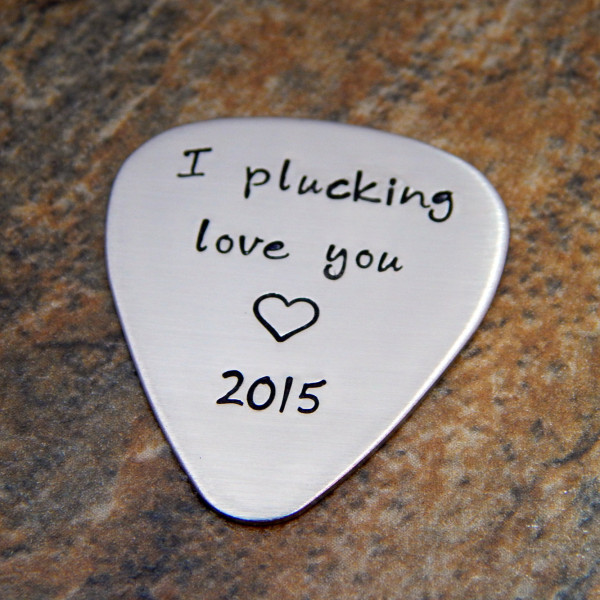 Personalised I Plucking Love You Sterling Silver Hand Stamped Guitar Pick