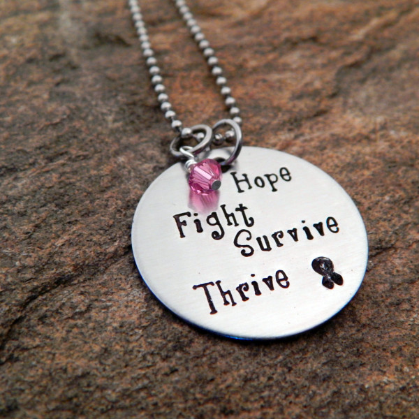 Sterling Silver Cancer Awareness Necklace - Hope, Fight, Survive, Thrive