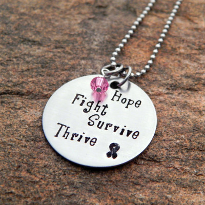Sterling Silver Cancer Awareness Necklace - Hope, Fight, Survive, Thrive