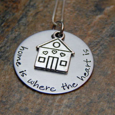 Unique Home Quote Jewellery: Hand-Stamped Heart House Charm Necklace - Perfect Graduation Gift for Her