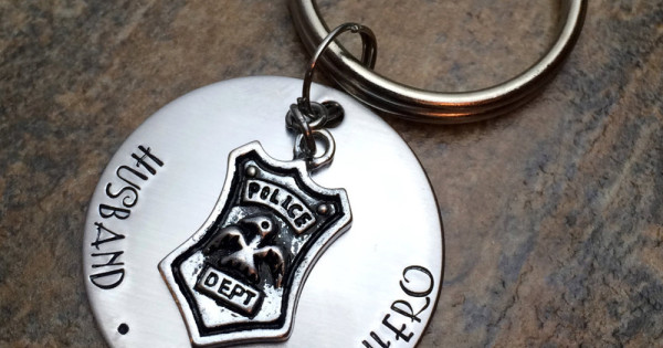 Police Officer Gift Keychain Husband, Father, Hero Wife