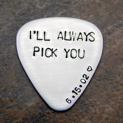 Personalised Hand Stamped Guitar Pick - Gift for Him - Anniversary Gift for Boyfriend, Wedding Gift for Husband
