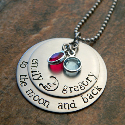 Custom Engraved Mothers Necklace with Kids Names, Personalised 'To the Moon and Back' Gift for Mom