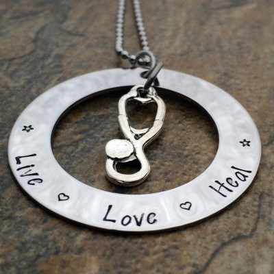 Live Love Heal - Nurse Necklace - Medical Worker Necklace - Necklace for RN - Necklace for Nurse - Stethoscope Charm - Graduation Gift