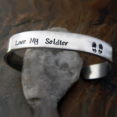 Custom Hand Stamped Cuff Bracelet - Perfect Gift for Soldier Girlfriend or Army Wife - 3/8 inch
