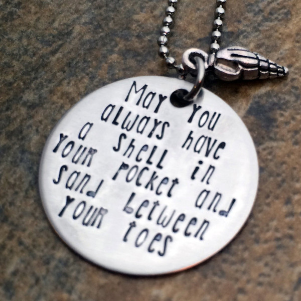 Hand Stamped Beach Jewellery Gift for Her: Shell Charm to Keep Sand Between Your Toes