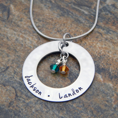 Personalised Mom's Name & Birthstone Necklace - Handcrafted Jewellery - Perfect Gift for Mothers Birthday or Christmas