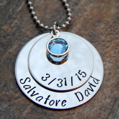 Personalised Mom Necklace with Kids Name, Birthstone & Birthdate - Special Jewellery Gift for Mom