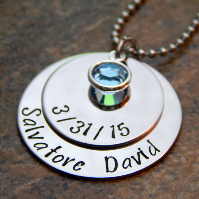 Personalised Mom Necklace with Kids Name, Birthstone & Birthdate - Special Jewellery Gift for Mom