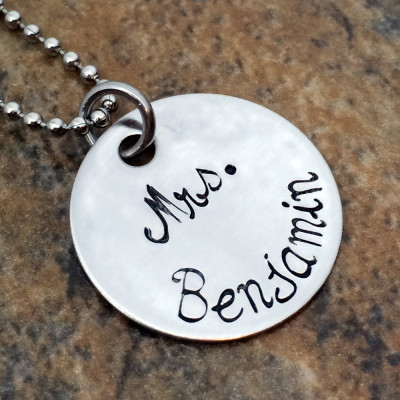 Hand Stamped Silver Wedding Necklace for the Bride - Perfect for Bachelorette and Wedding Parties
