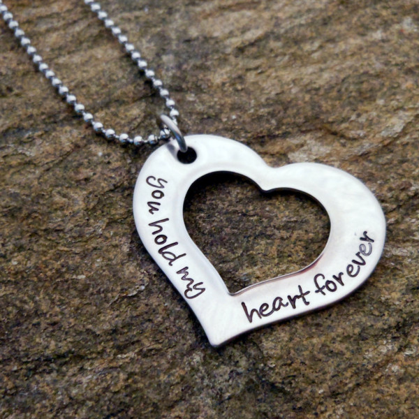 Personalised Mothers Necklace - Open Heart Hand Stamped Jewellery - Birthday Gift for Her - Graduation Keepsake