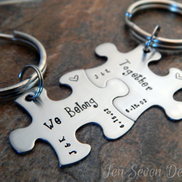 Personalised Puzzle Piece Couple Keychains with Initials - Anniversary or Wedding Gift - We Belong Together