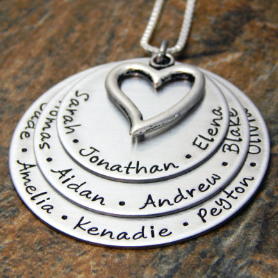 Personalised Hand Stamped Family Name Necklace - Perfect Xmas/Birthday Gift for Grandma, Mom