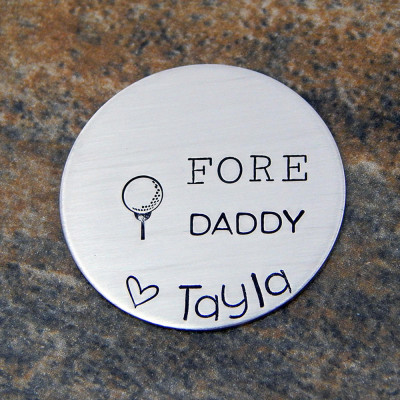 Personalised Christmas Gift for Dad from Child - Custom Golf Ball Marker with Child's Name