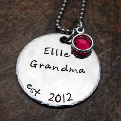 Personalised Grandma Est Birthstone Necklace - Christmas Gift Hand Stamped Jewellery - Gift for Grandma - New Grandma Gift