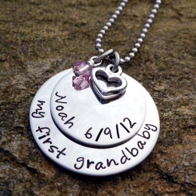 Grandma Necklace with Grandchild Name - My First Grandbaby Gift for Grandmother - Christmas Present Idea