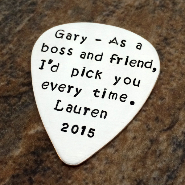 Personalised Hand Stamped Sterling Silver Guitar Pick with Custom Message - Perfect as Christmas, Anniversary, Graduation Gift or Keepsake