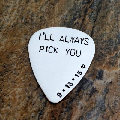Personalised Guitar Pick in Sterling Silver - Anniversary Gift for Husband, Wedding Gift for Boyfriend, I'll Always Pick You