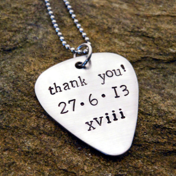 Custom Hand-Stamped Guitar Pick Necklace - Perfect Personalised Gift for Him: Anniversary, Graduation & More