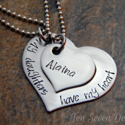 Personalised Heart Shaped Necklace Set - Mother Daughter Gifts - Christmas Birthday Jewellery for Her