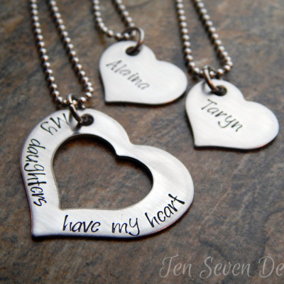 Personalised Heart Shaped Necklace Set - Mother Daughter Gifts - Christmas Birthday Jewellery for Her