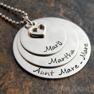 Personalised Jewellery Mothers Name Necklace Hand Stamped - Christmas Birthday Gifts for Her with Small Heart