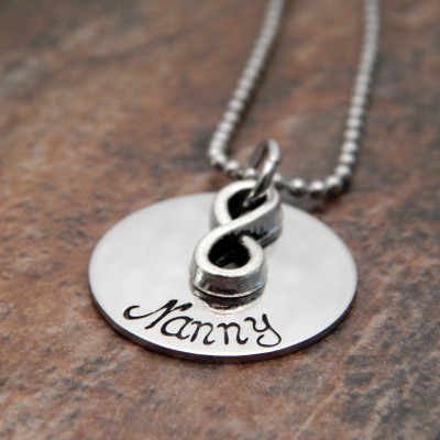 Personalised Name Necklace with Infinity Charm - Christmas Gift/Birthday Gift for Her - Hand-Stamped Jewellery