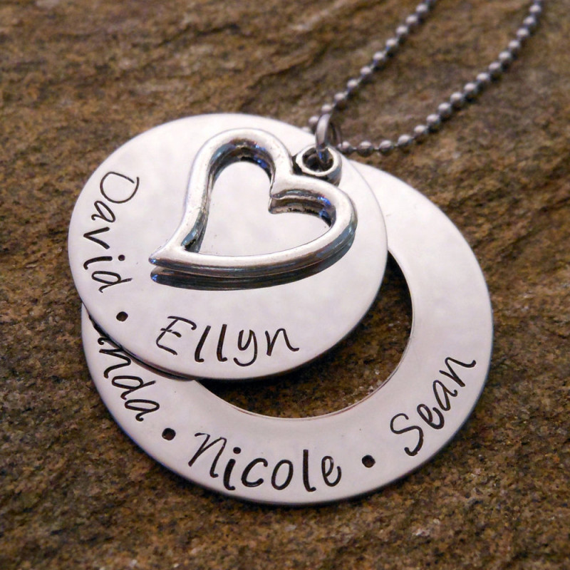 Circle Name Necklace with Birthstones - Heartfelt Tokens