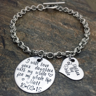 Personalised Mother of the Bride & Groom Bracelet - Toggle Clasp Wedding Gift for Mother In Law - Incredible Anniversary Gift