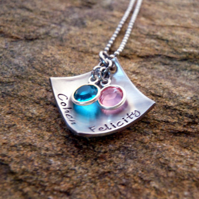 Hand Stamped Personalised Mother's Name Necklace with Channel Drop Birthstones - Perfect Birthday and Christmas Gift
