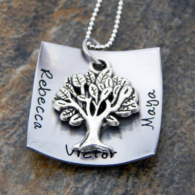Custom Mom Necklace with Kids Names - Tree Charm Name Pendant Necklace - Perfect Xmas & Birthday Gifting Idea for Mom