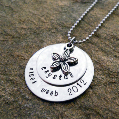 Personalised Flower Charm Necklace for Women - Hand Stamped Jewellery for Christmas, Birthday Gifts for Her