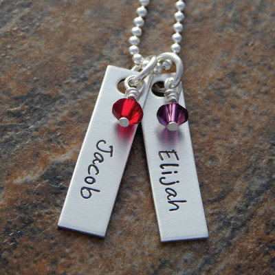Personalised Birthstone Necklace with Individual Name- Hand Stamped Sterling Silver - Ideal Christmas Gift for Her
