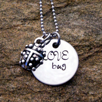 Personalised Ladybug Necklace - Hand Stamped Jewellery - Graduation/Birthday Gift for Her