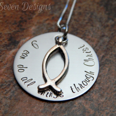 Personalised Silver Necklace with Christian Fish Charm - "I Can Do All Things Through Christ" - Perfect for Birthday & Graduation Gifts for Her