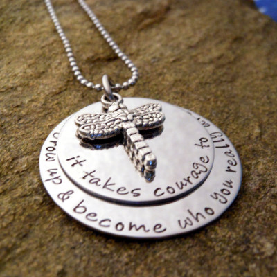 Customised Hand Stamped Dragonfly Necklace - Perfect Christmas, Birthday Gift for Her