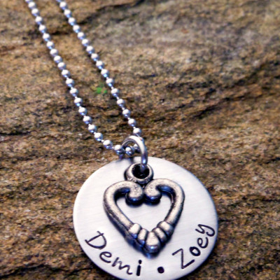 Personalised Hand Stamped Jewellery Necklace with Heart - Perfect Christmas and Birthday Gift for Her