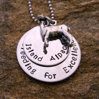 Handmade Custom Personalised Jewellery Necklace with Alpaca Charm - Birthday Gift for Her - Hand Stamped