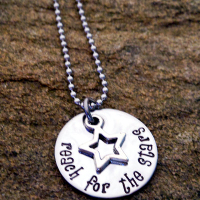 Custom Necklace w/ Star Charm - Hand Stamped - Gift for Her - Bday, Grad & Inspirational Presen

length: 42 characters