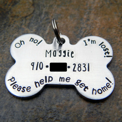 Custom Pet Tag for Dog Collar - Personalised Hand Stamped Bone Shaped ID - Christmas Gift for Dog - Small to Medium size