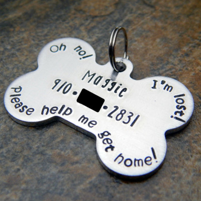 Custom Pet Tag for Dog Collar - Personalised Hand Stamped Bone Shaped ID - Christmas Gift for Dog - Small to Medium size